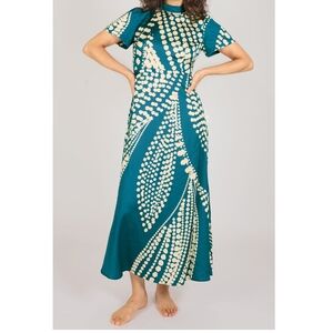 Silk Traffic People Teal and Cream Patterned Maxi Dress Small